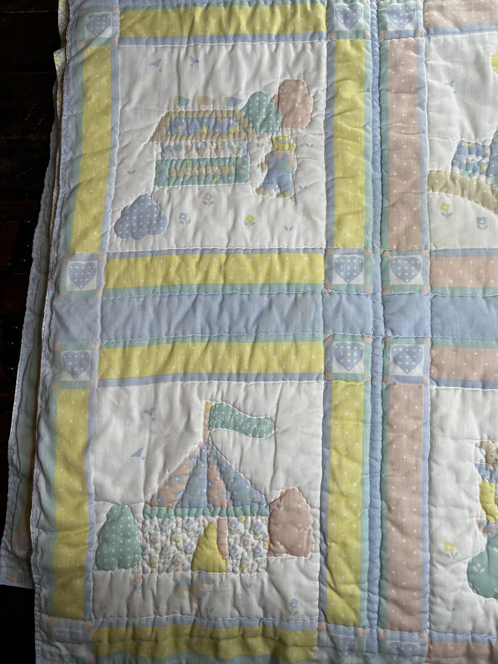 Pastel Circus Patchwork Quilt - Blue, Yellow, Peach, Mint